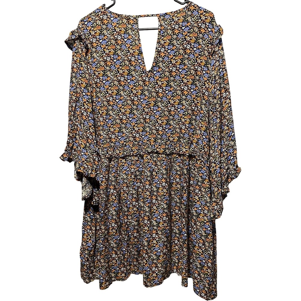 Easel Los Angeles 1X Floral Rayon Dress Cottagecore Ruffle Sleeve Boho Chic - Picture 4 of 5
